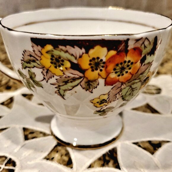 Vintage Bone China Floral Orange & Yellow Cup & Saucer ~ ENGLAND - Picture 4 of 8